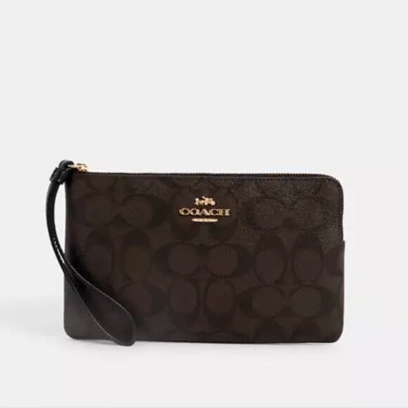 Coach Handbags - Coach Large Corner Zip Wristlet In Signature Canvas in brown and black CS438